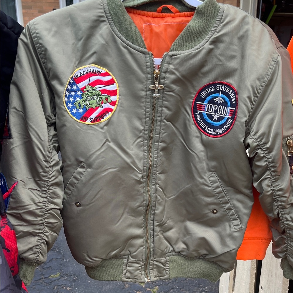 Kids Olive Green Bomber Jacket